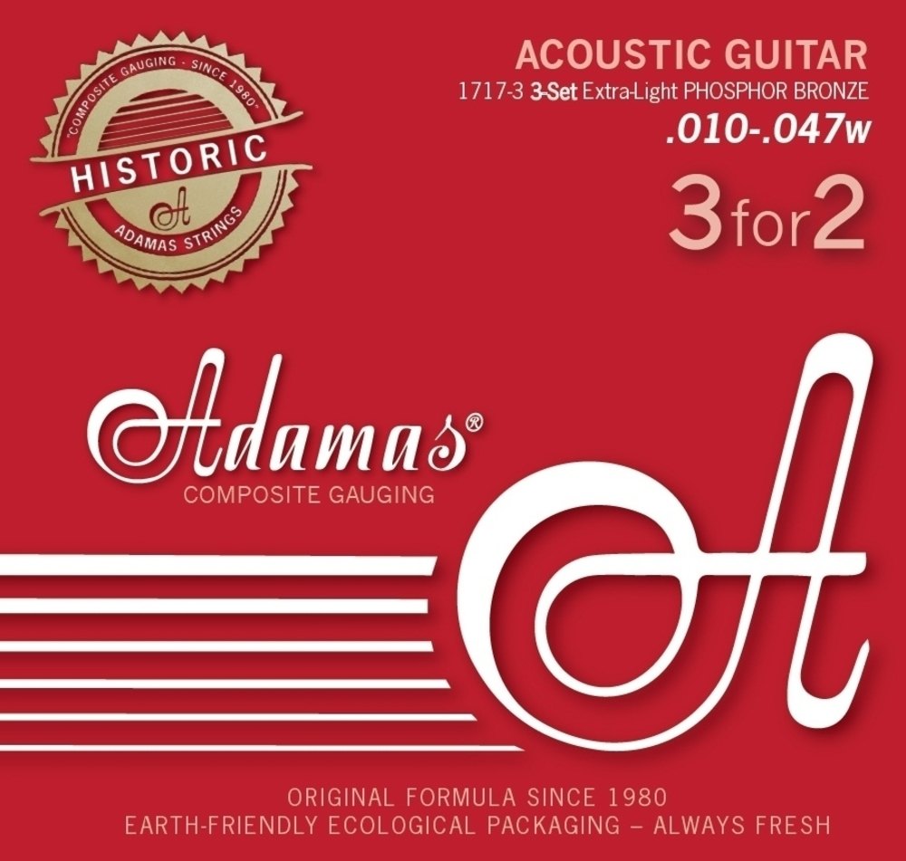 Adamas Set di 3 corde per chitarra acustica, Phosphor Bronze Set 3 corde Ex-Light .010 | 1717-3
