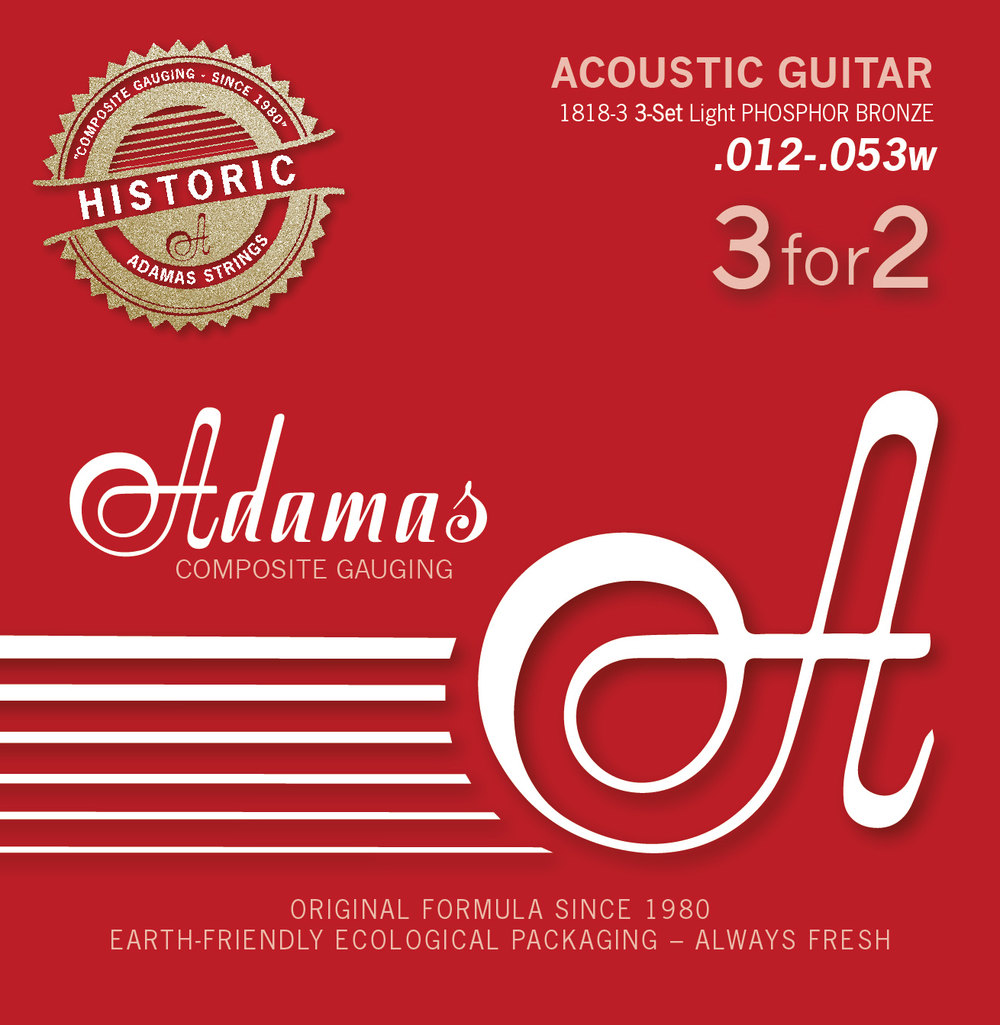 Adamas Set de 3 cordes guitares acoustiques, Phosphor Bronze 3 jeux Light .012-.053 | 1818-3