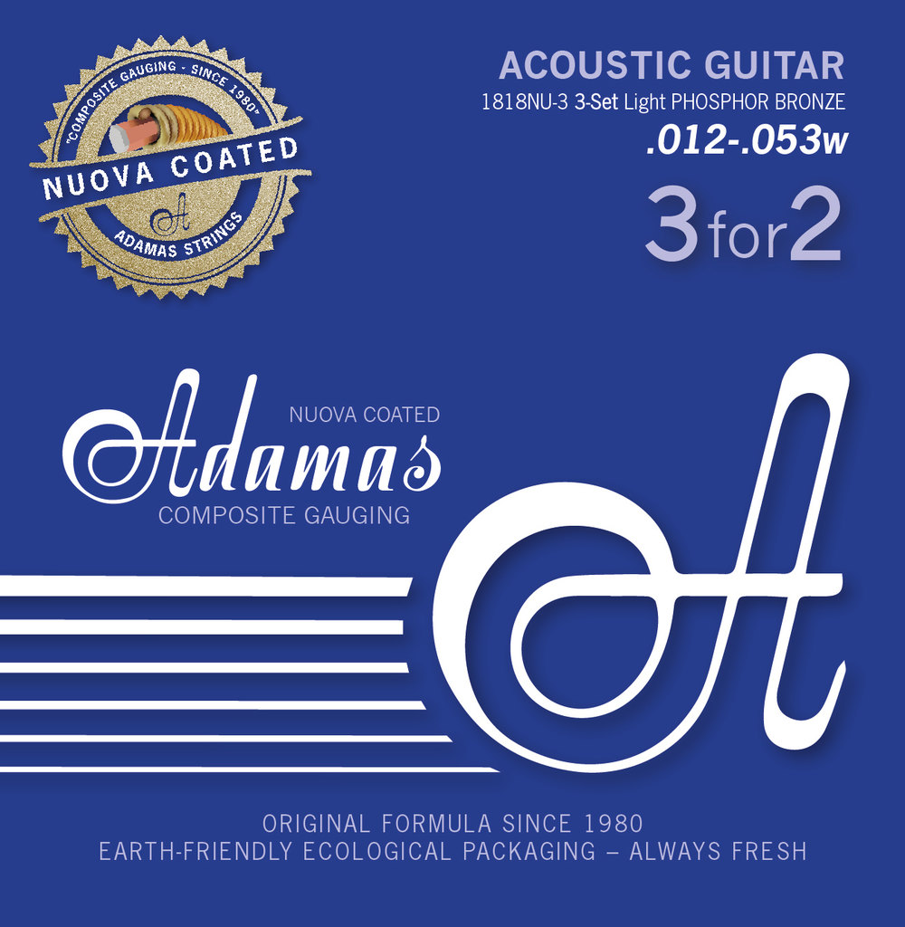 Adamas Set di 3 corde per chitarra acustica rivestimento Phosphor Bronze Set 3 corde Light .012 | 1818NU-3